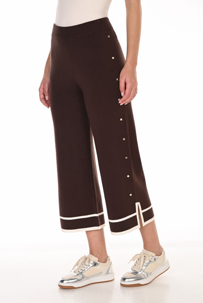 Frank Lyman Women's Cropped Wide-Leg Knit Pant 263764 – Mocha/Off-White
