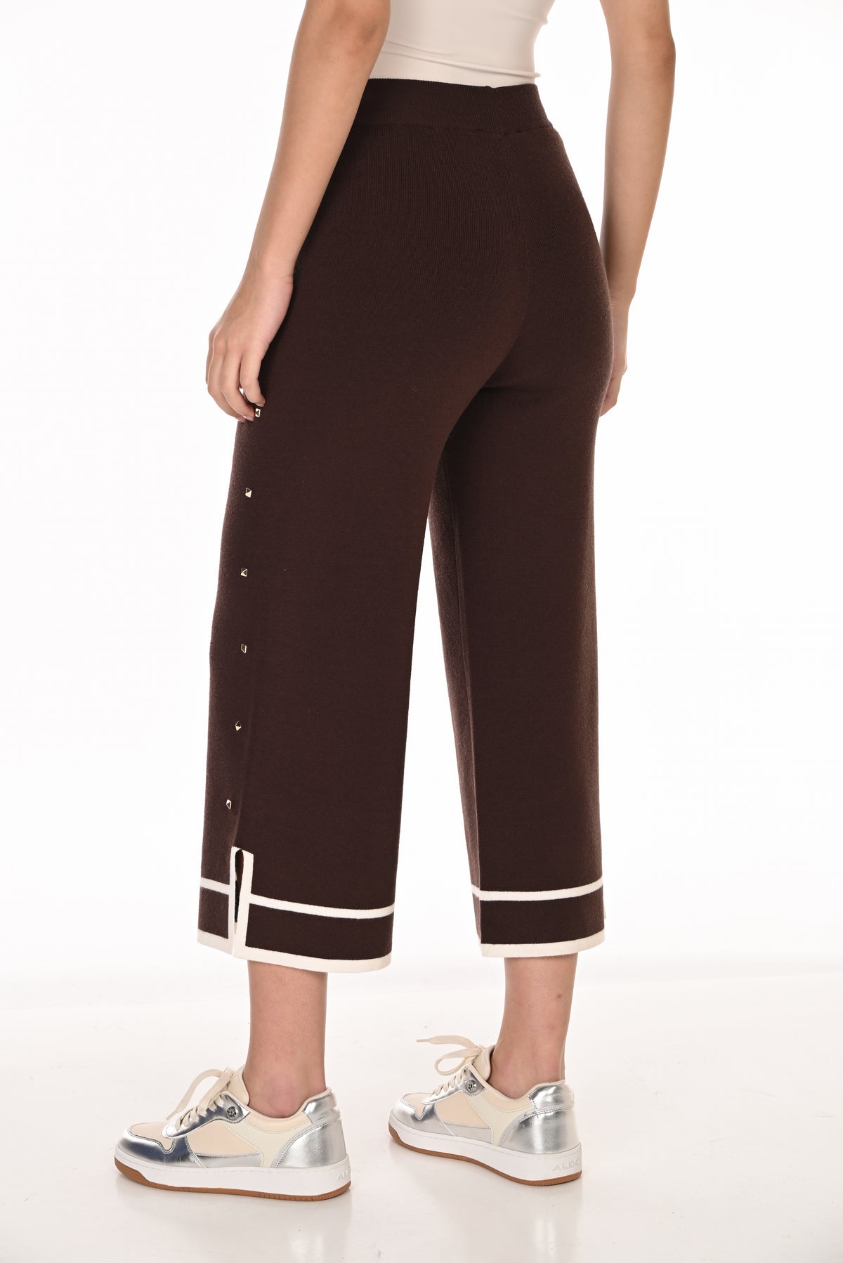 Frank Lyman Women's Cropped Wide-Leg Knit Pant 263764 – Mocha/Off-White