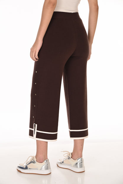 Frank Lyman Women's Cropped Wide-Leg Knit Pant 263764 – Mocha/Off-White