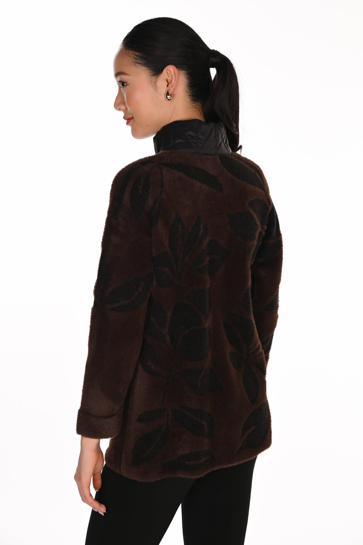 Frank Lyman Women's Leaf Pattern Knit Jacket 263794 – Brown/Black