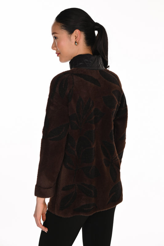 Frank Lyman Women's Leaf Pattern Knit Jacket 263794 – Brown/Black