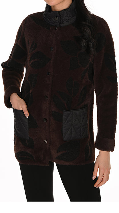 Frank Lyman Women's Leaf Pattern Knit Jacket 263794 – Brown/Black