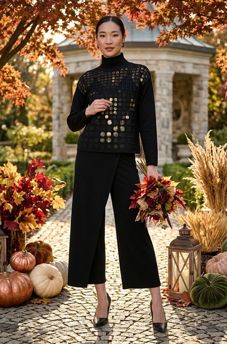 Frank Lyman Women’s Cropped Wide-Leg Knit Pant 264003 – Black