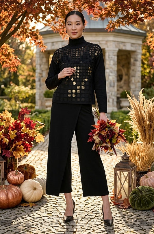 Frank Lyman Women’s Cropped Wide-Leg Knit Pant 264003 – Black