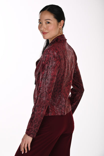 Frank Lyman Women’s Snake Print Zip Knit Jacket 264120 – Burgundy