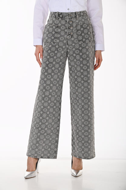 Frank Lyman Women’s Printed Wide-Leg Jeans 264808 – Grey