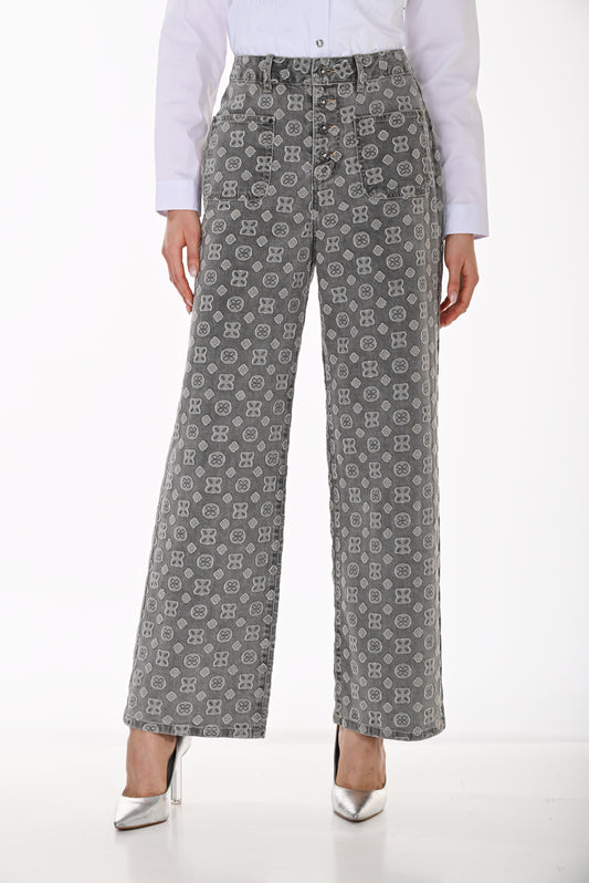Frank Lyman Women’s Printed Wide-Leg Jeans 264808 – Grey