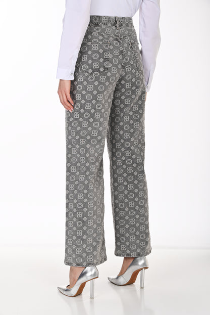 Frank Lyman Women’s Printed Wide-Leg Jeans 264808 – Grey