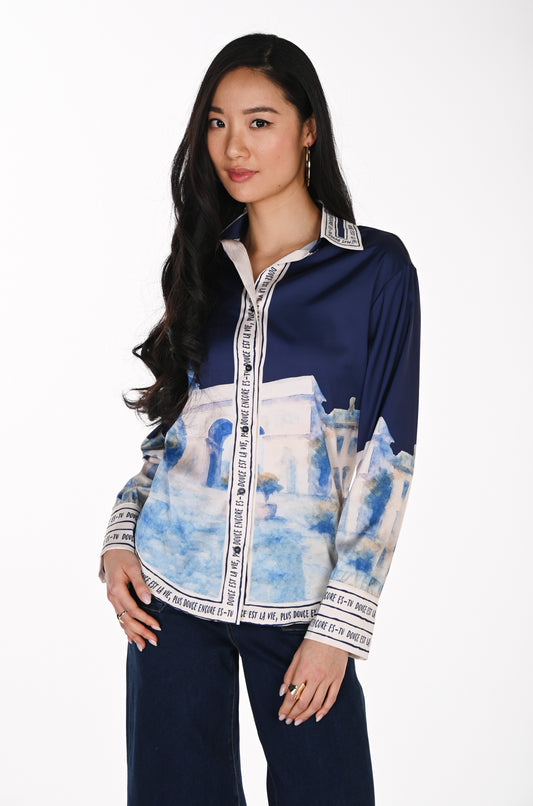Frank Lyman Women’s Watercolour Print Blouse 264814 – Navy/Blue