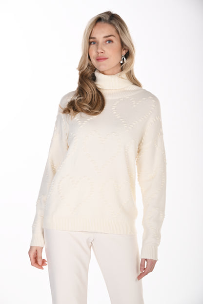 Frank Lyman Women’s Heart Pattern Turtleneck Sweater 264817
