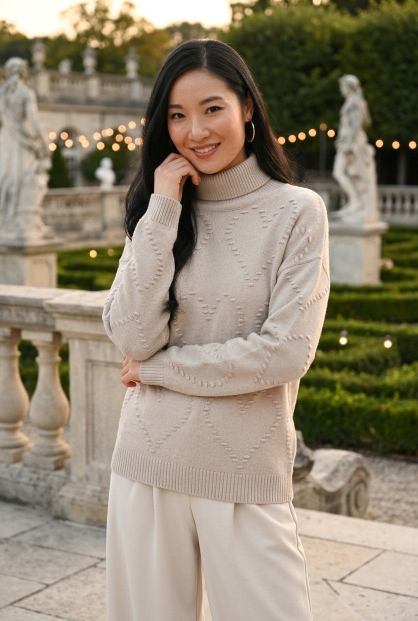 Frank Lyman Women’s Heart Pattern Turtleneck Sweater 264817