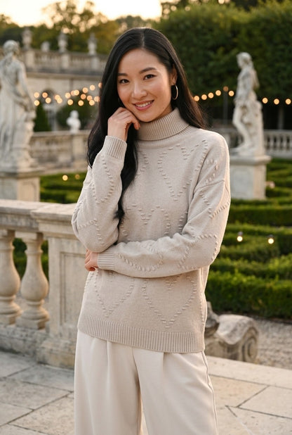 Frank Lyman Women’s Heart Pattern Turtleneck Sweater 264817