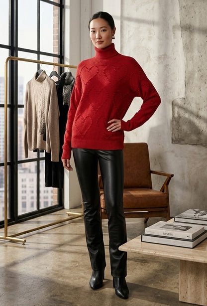 Frank Lyman Women’s Heart Pattern Turtleneck Sweater 264817