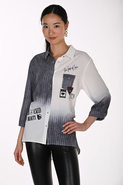 Frank Lyman Blouse 264825 Grey/Off-White