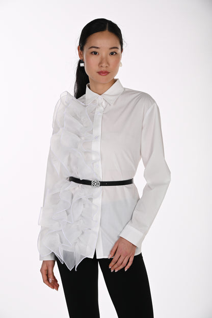 Frank Lyman Women's Organza Ruffle Belted Blouse 264843 – Off-White
