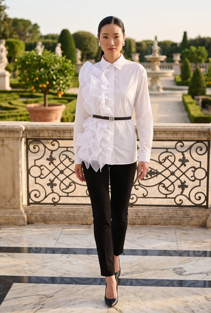 Frank Lyman Women's Organza Ruffle Belted Blouse 264843 – Off-White