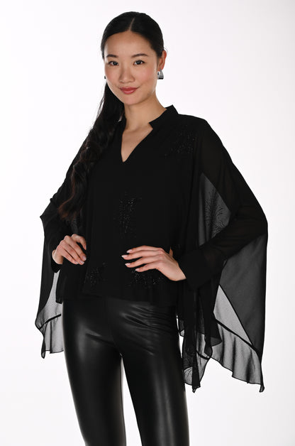 Frank Lyman Women's Cape Sleeve V-Neck Blouse 264849 – Black