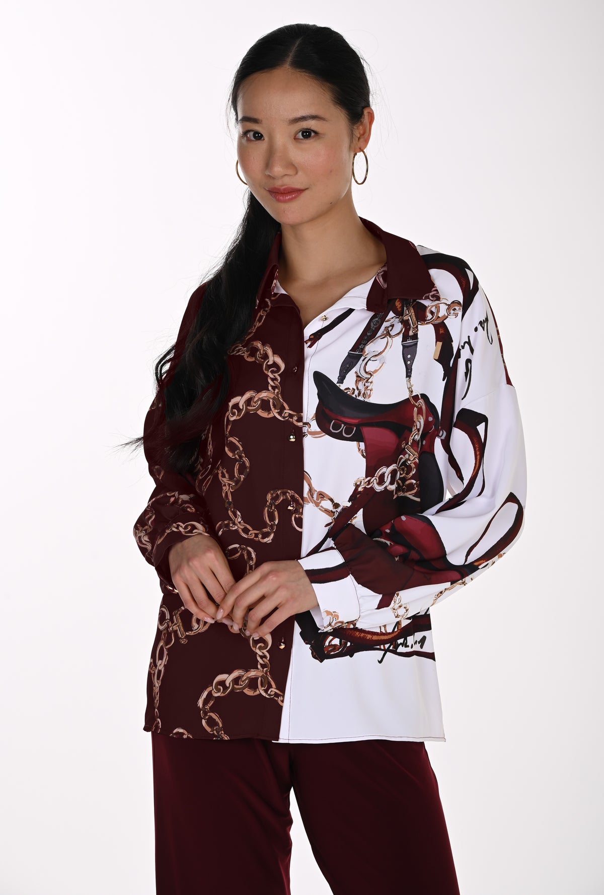 Frank Lyman Blouse 264860 Burgundy/Off-White