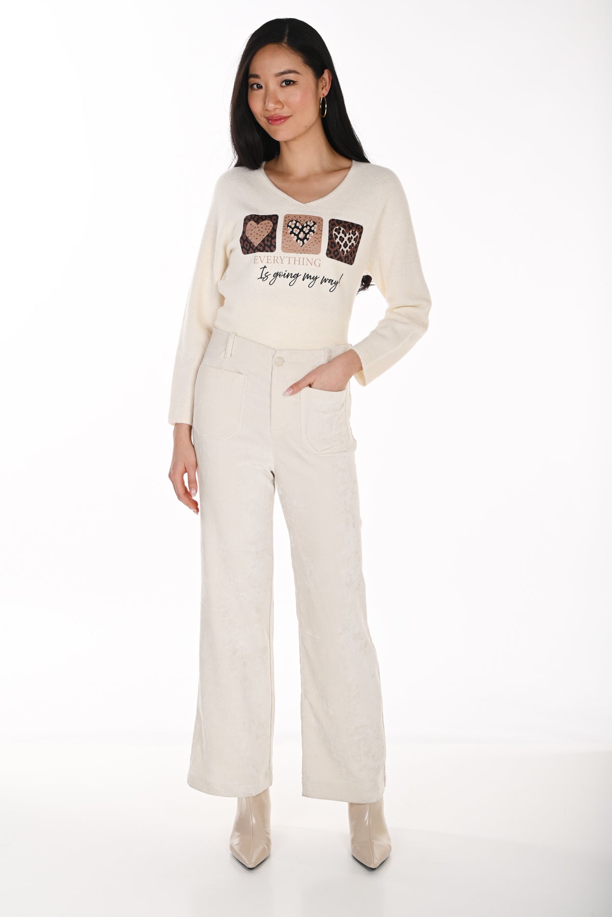 Frank Lyman Women's High-Waist Wide-Leg Pant 264866 – Off-White