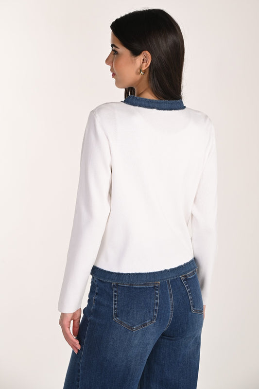 Frank Lyman Cardigan 266536 Off White /Blue