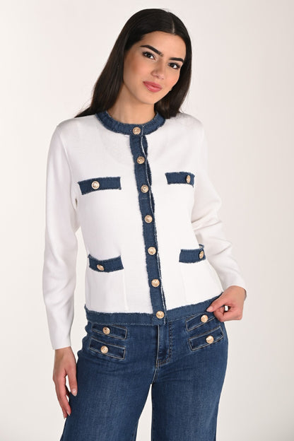 Frank Lyman Cardigan 266536 Off White /Blue