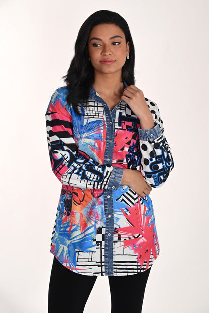 Frank Lyman Blouse 266560 Blue/Fuchsia