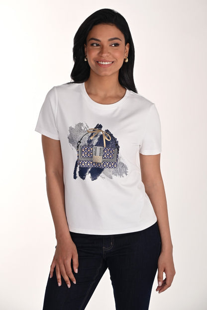 Frank Lyman T-Shirt 266583 Off White/ Navy