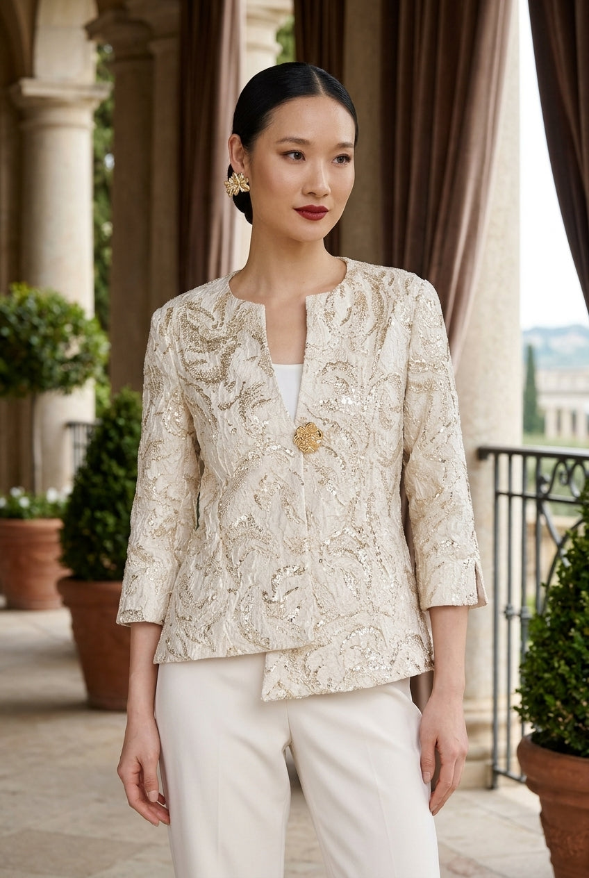 Lyman Women’s Textured Floral Metallic Jacket 269101 – Vanilla/Gold