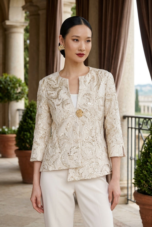 Lyman Women’s Textured Floral Metallic Jacket 269101 – Vanilla/Gold