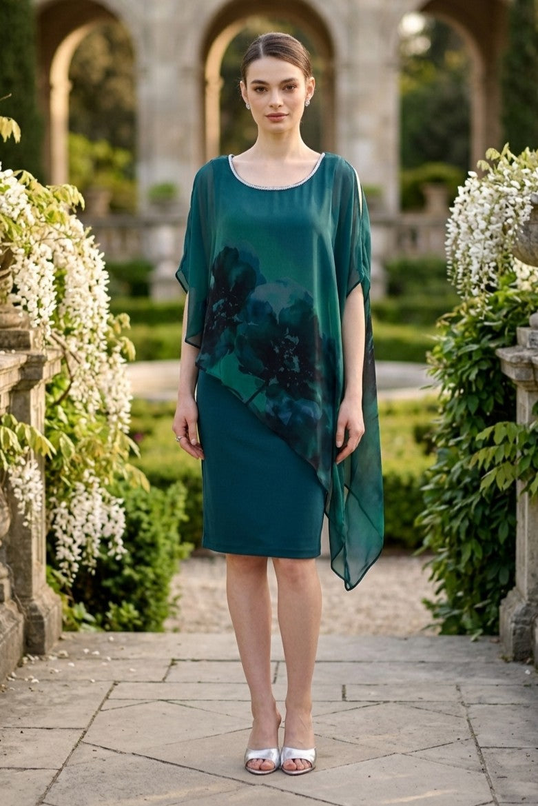 Lyman Women’s Beaded Neckline Floral Overlay Dress 269292 – Spruce