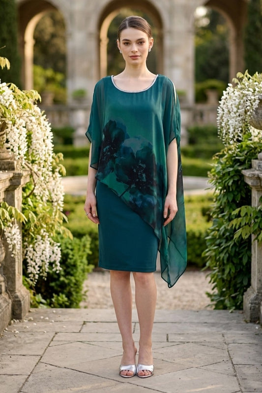Lyman Women’s Beaded Neckline Floral Overlay Dress 269292 – Spruce