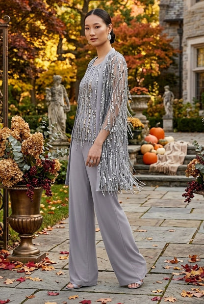Frank Lyman Women’s Long Sequin Knit Jacket 269314 – Iceberg Grey