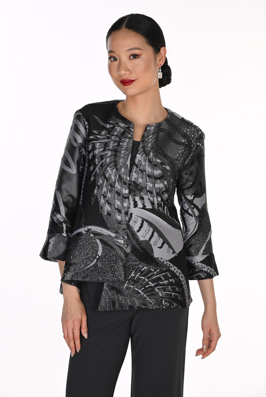 Frank Lyman Women’s Metallic Textured Woven Jacket 269373 – Black/Graphite