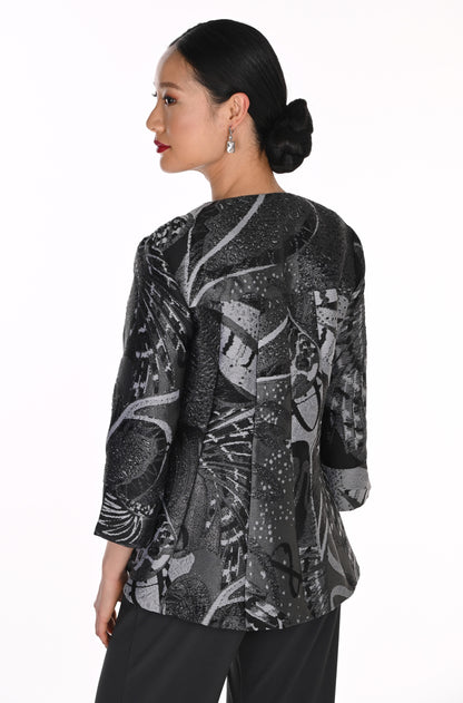 Frank Lyman Women’s Metallic Textured Woven Jacket 269373 – Black/Graphite
