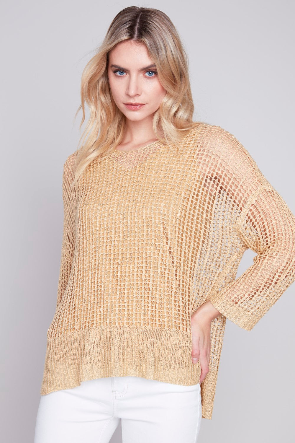 Charlie B Fishnet Crochet Sweater C2326X 029B 515 Gold