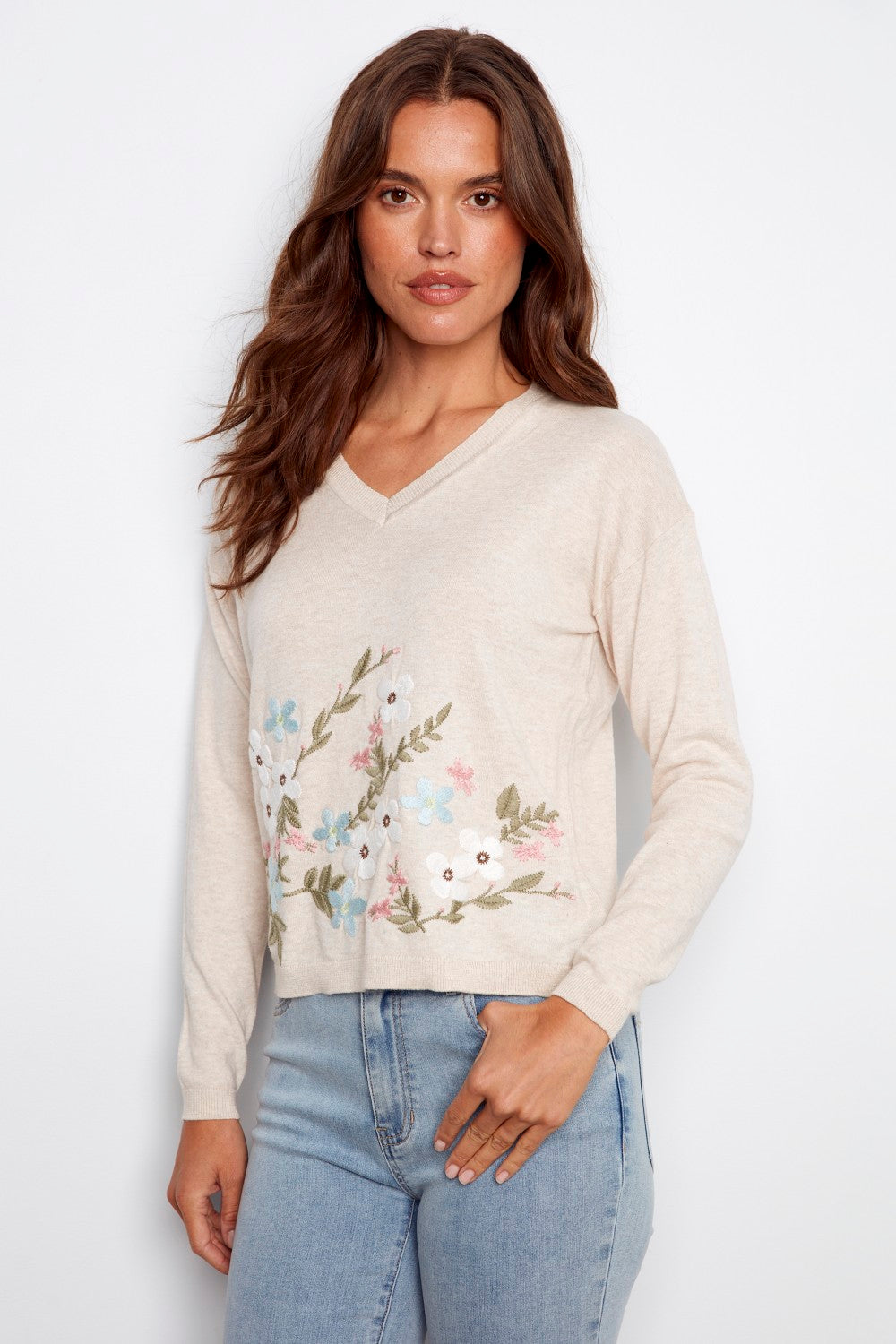 Charlie B Sweater C2802R-261B-P868 Wildflowers