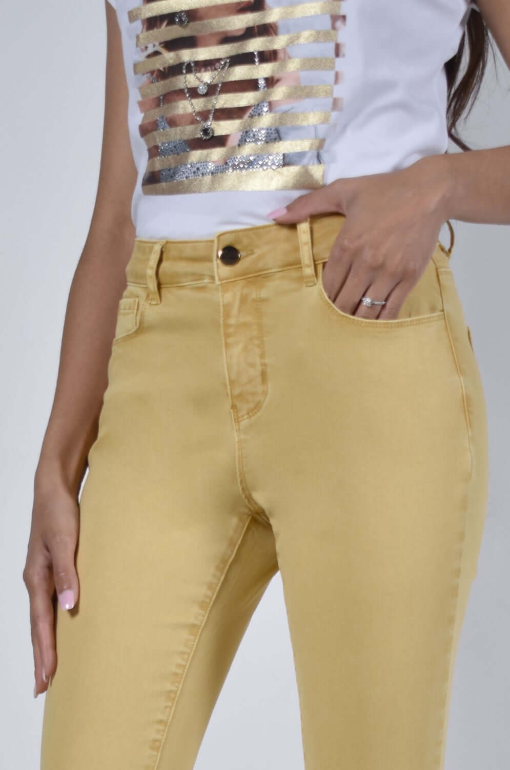 Frank Lyman Denim 226163U Yellow Belle Mia Boutique