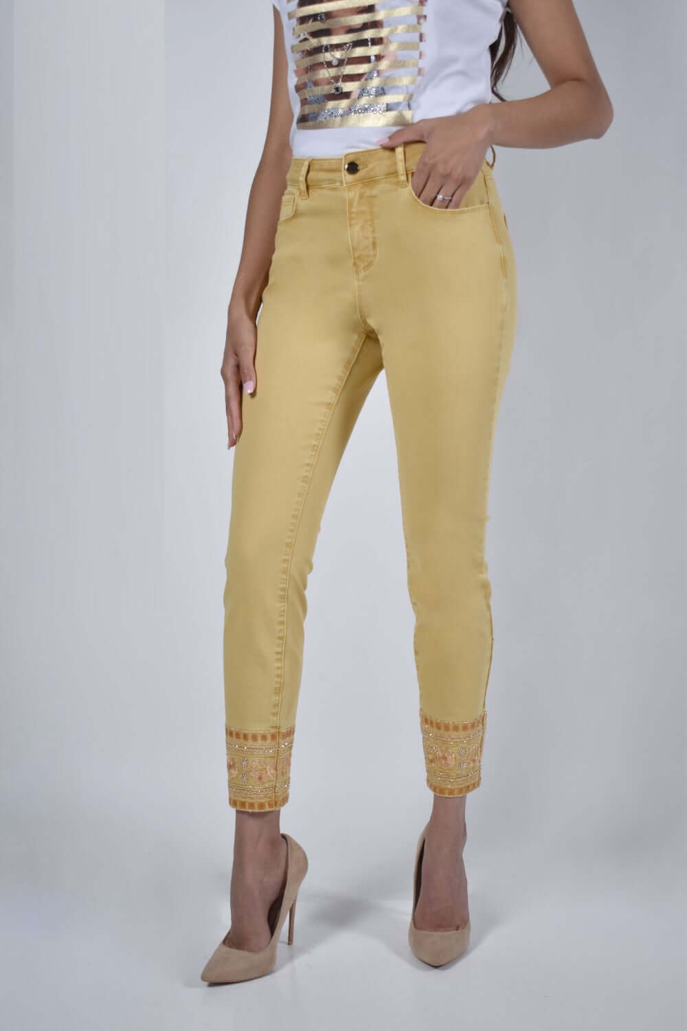 Frank Lyman Denim 226163U Yellow Belle Mia Boutique