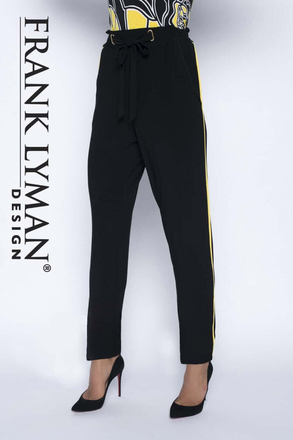Frank Lyman Pant Style 191037 Black/Yellow from BelleMiaBoutique.com 