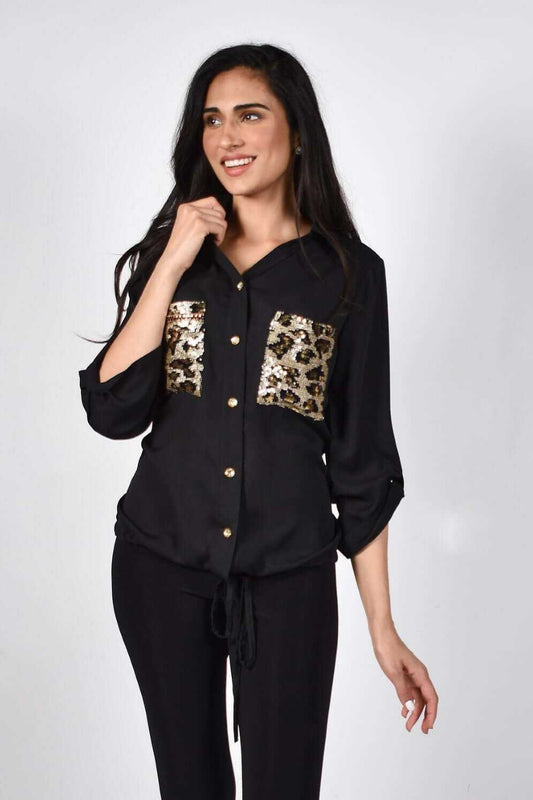 Frank Lyman Top 214132 Black/Gold bmboutique1.myshopify.com