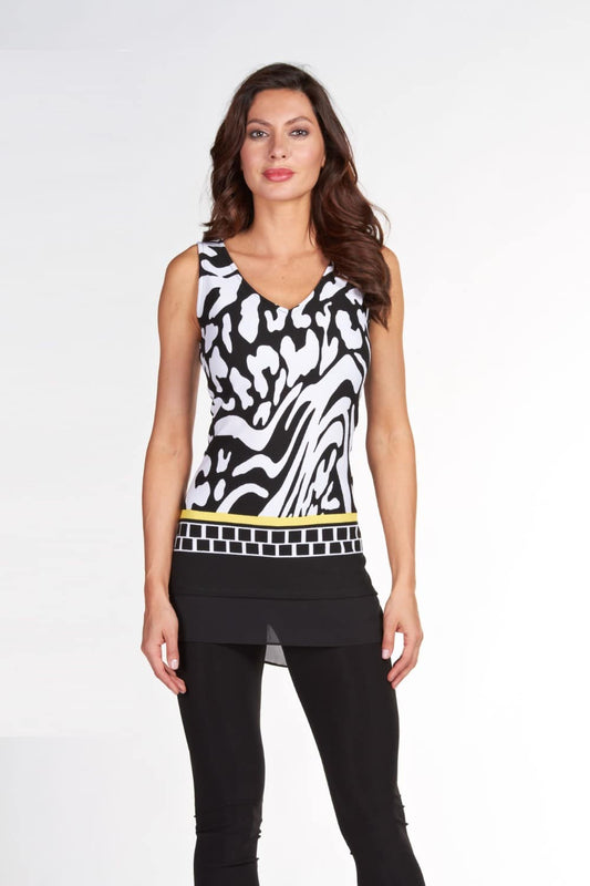 Frank Lyman Top 66180 Black/White/Yellow bmboutique1.myshopify.com